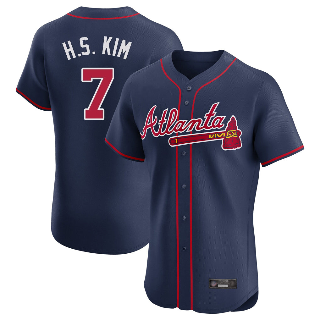 Atlanta Braves #7 Ha-Seong Kim Player Navy CONTON Limited Elite Home Game Stitched Jerseys