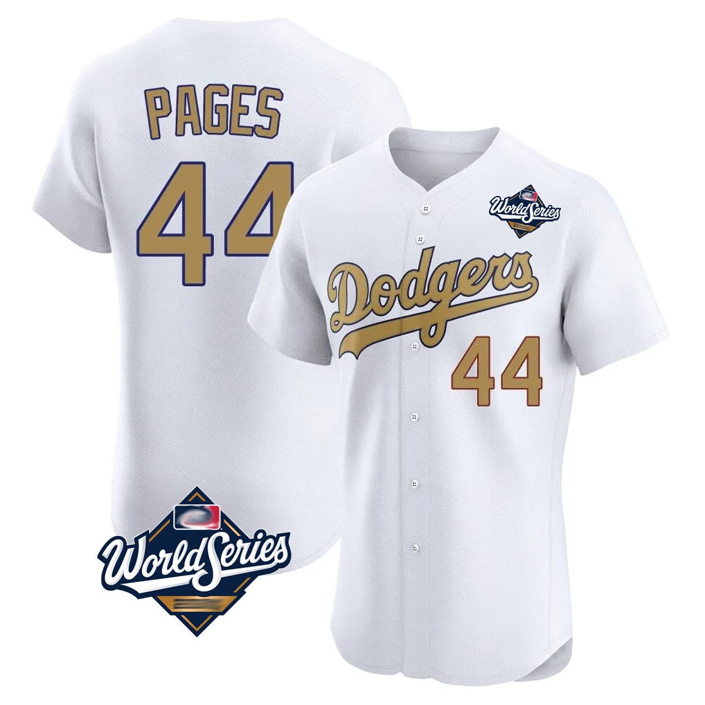 Los Angeles Dodgers #44 Andy Pages Player White Gold CONTON World Series Limited Elite Home Stitched Jerseys