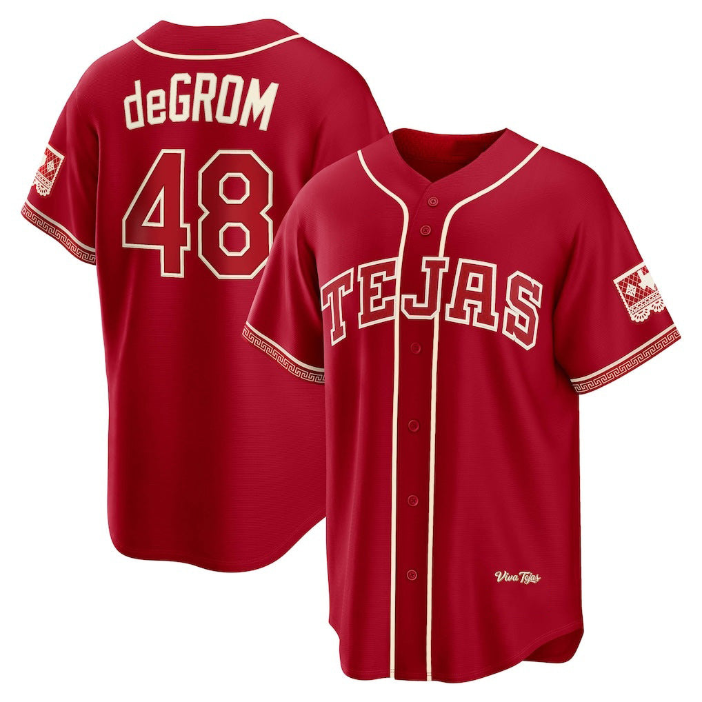 Texas Rangers #48 Jacob deGrom Red CONTON 2026 City Connect Stadium Jersey