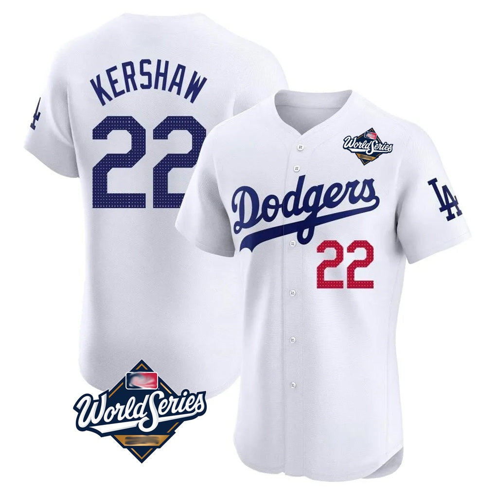 Los Angeles Dodgers #22 Clayton Kershaw Player White CONTON World Series Limited Elite Stitched Jerseys
