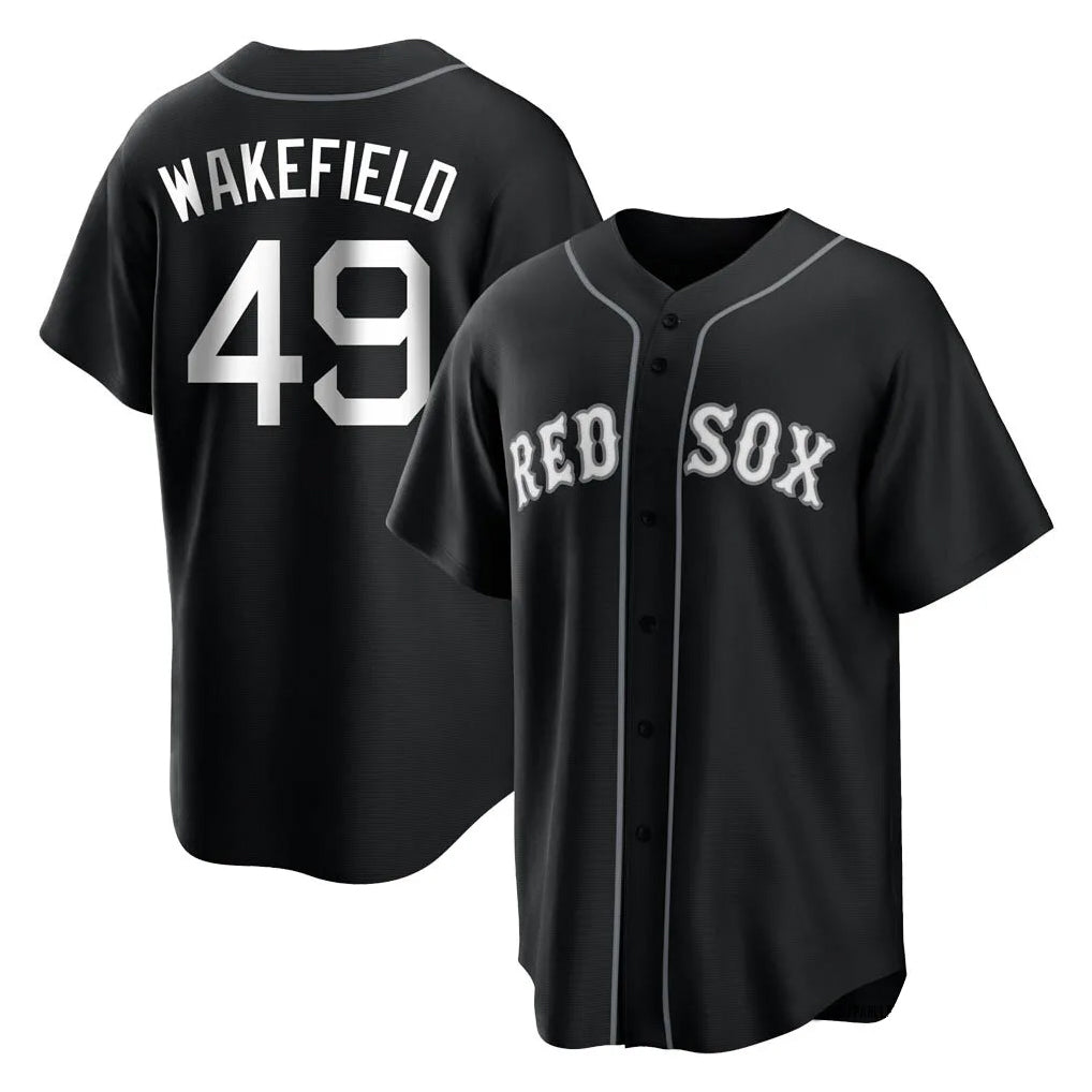 Boston Red Sox #49 Tim Wakefield Player Black CONTON Home Game Stitched Jerseys