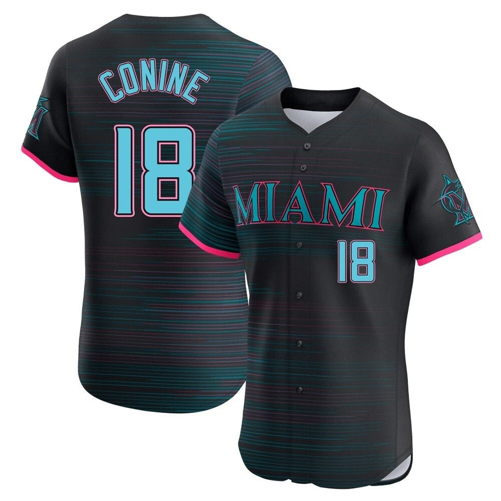 Miami Marlins #18 Griffin Conine Player Black CONTON City Connect Home Limited Elite Stitched Jerseys