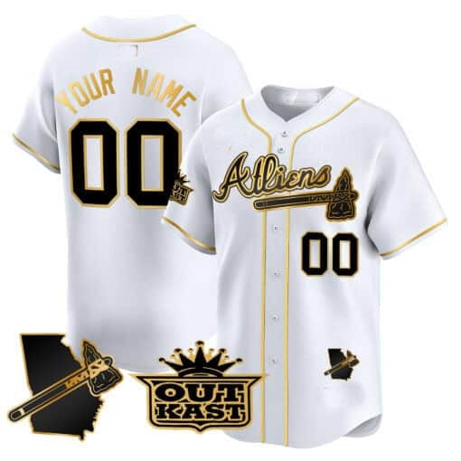 Custom Atlanta Braves Atliens Vapor Premier Limited Jersey V2 ¨C White Gold CONTON