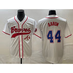 Atlanta Braves #44 Hank Aaron White CONTON Cool Base With Patch Stitched Jersey