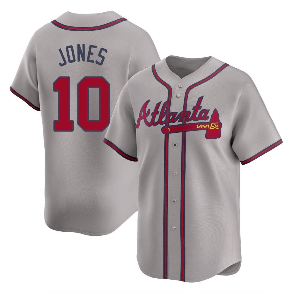 Atlanta Braves #10 Chipper Jones Player Gray CONTON Limited Home Game Stitched Jerseys