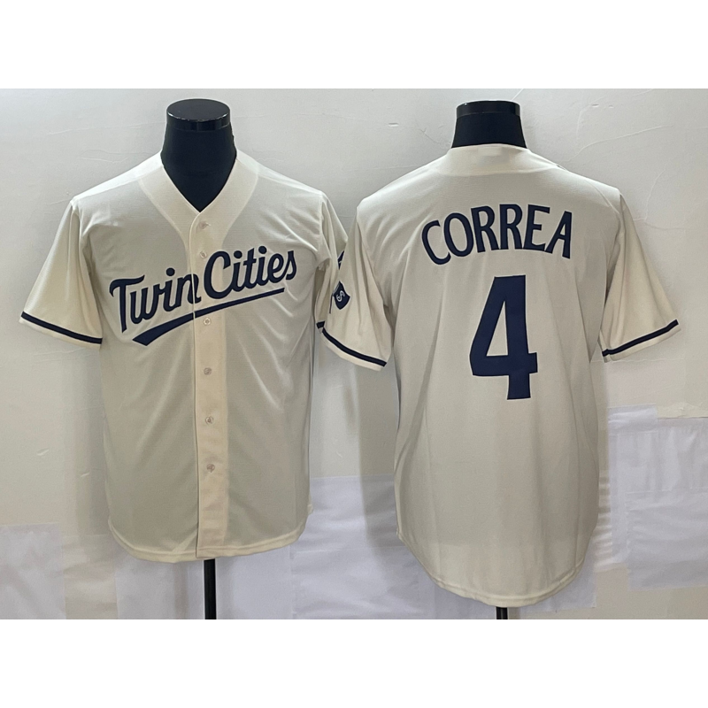 Minnesota Twins #4 Carlos Correa Cream CONTON 2022 City Connect Cool Base Stitched Jersey