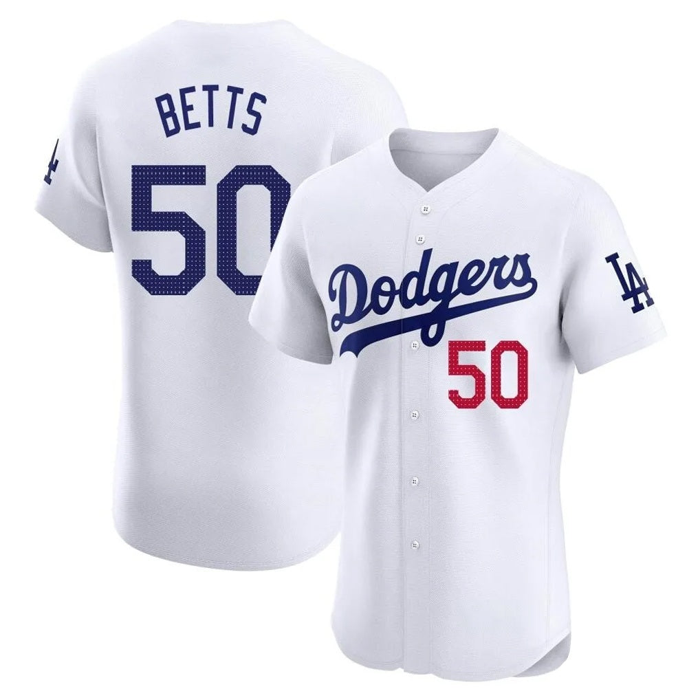 Los Angeles Dodgers #50 Mookie Betts Player White CONTON Limited Elite Home Stitched Jerseys