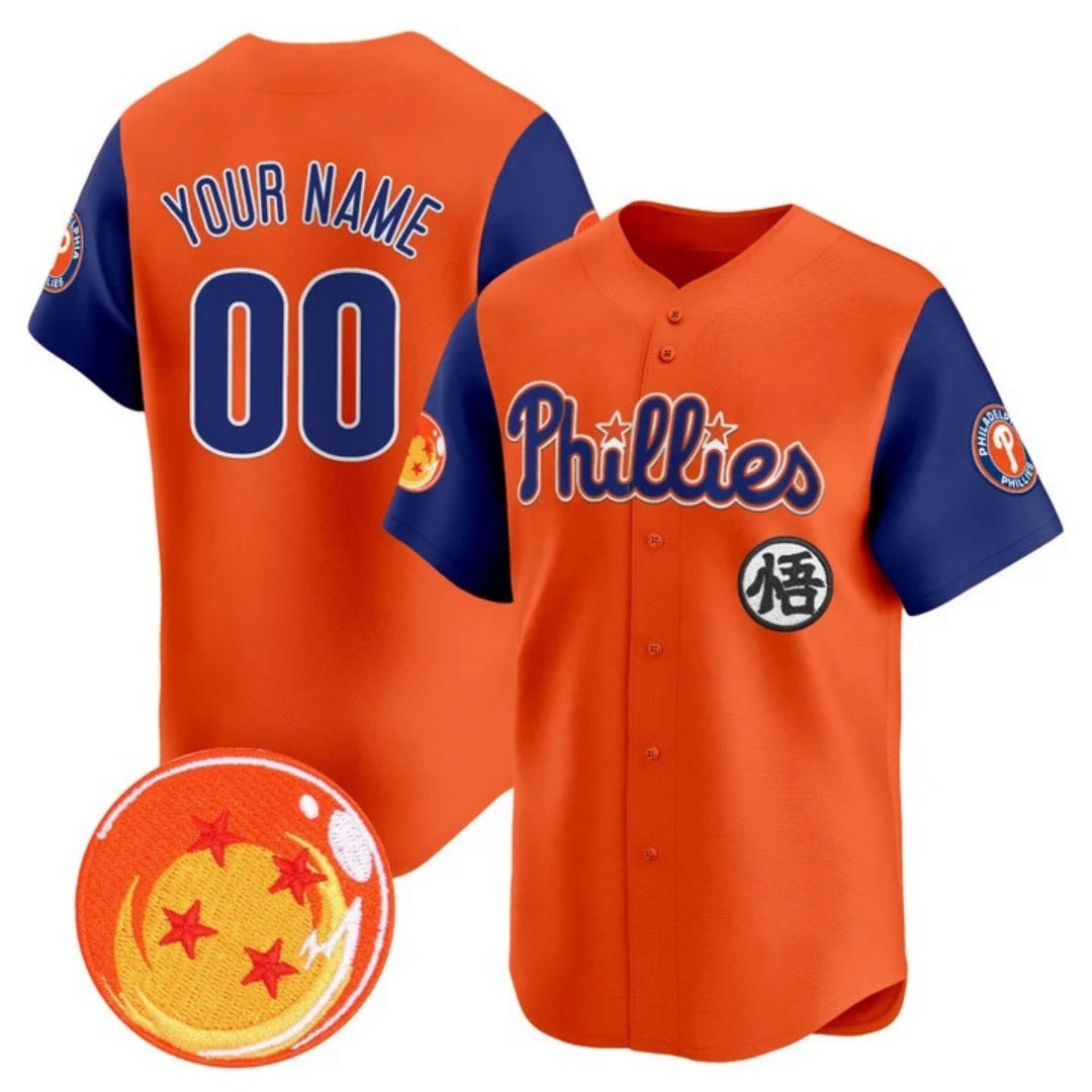Custom Philadelphia Phillies x Dragon Ball Royal Orange CONTON Vapor Premier Limited Jersey - All Stitched