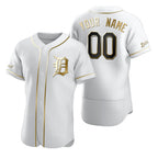 Custom Detroit Tigers White CONTON Stitched Flex Base Golden Edition Jersey