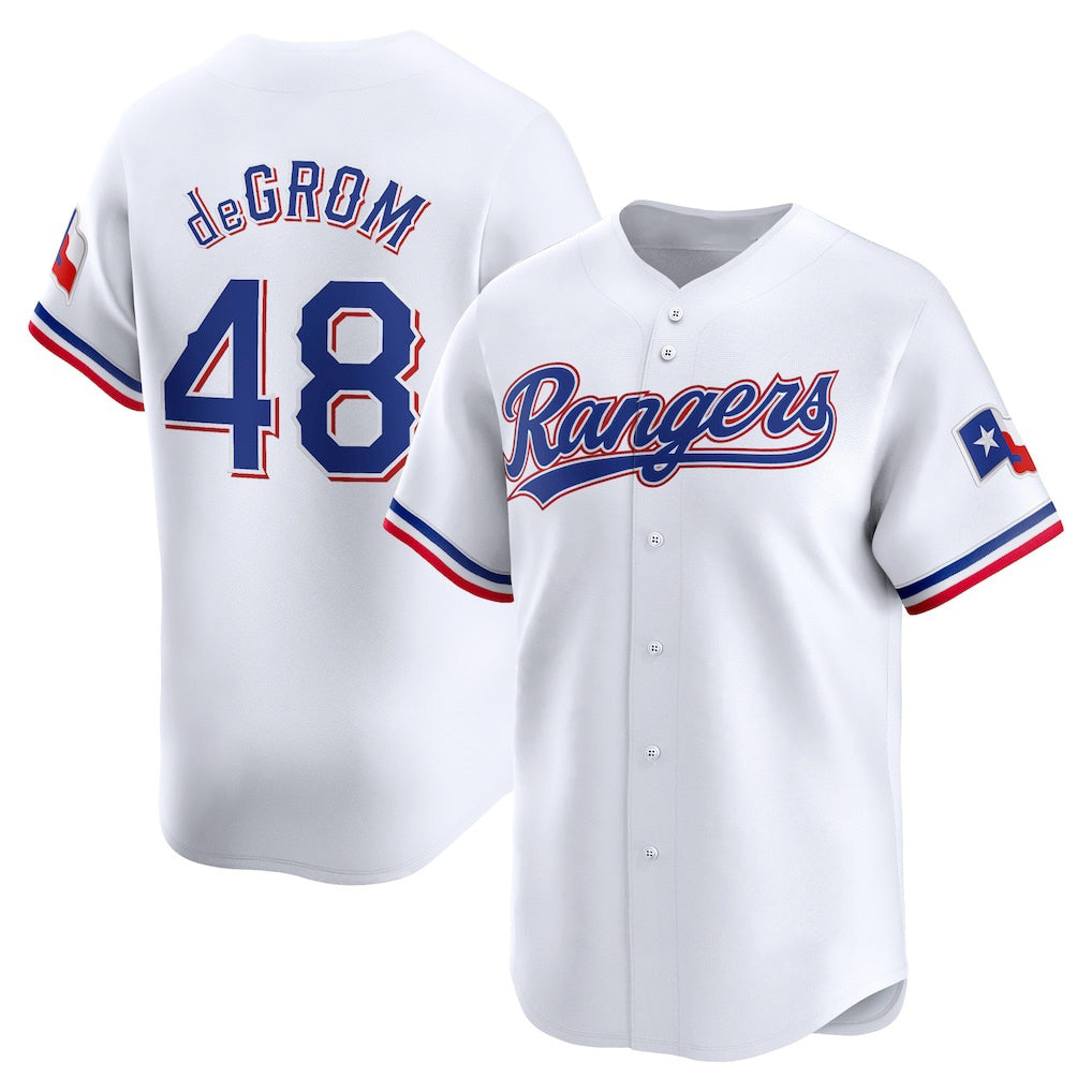 Texas Rangers #48 Jacob deGrom White CONTON Home Limited Player Jersey