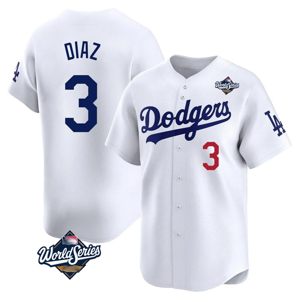 Los Angeles Dodgers #3 Edwin D¨ªaz Player White CONTON World Series Limited Home Stitched Jerseys