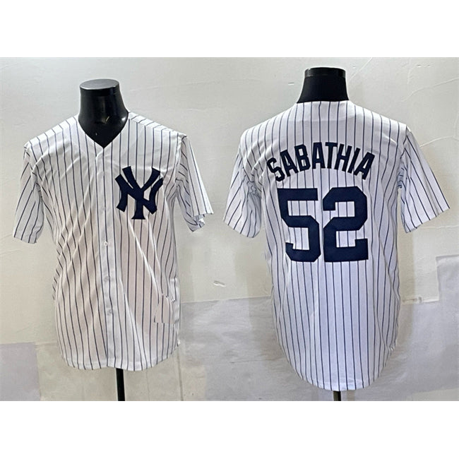 New York Yankees #52 C.C. Sabathia White CONTON Cool Base Stitched Jersey