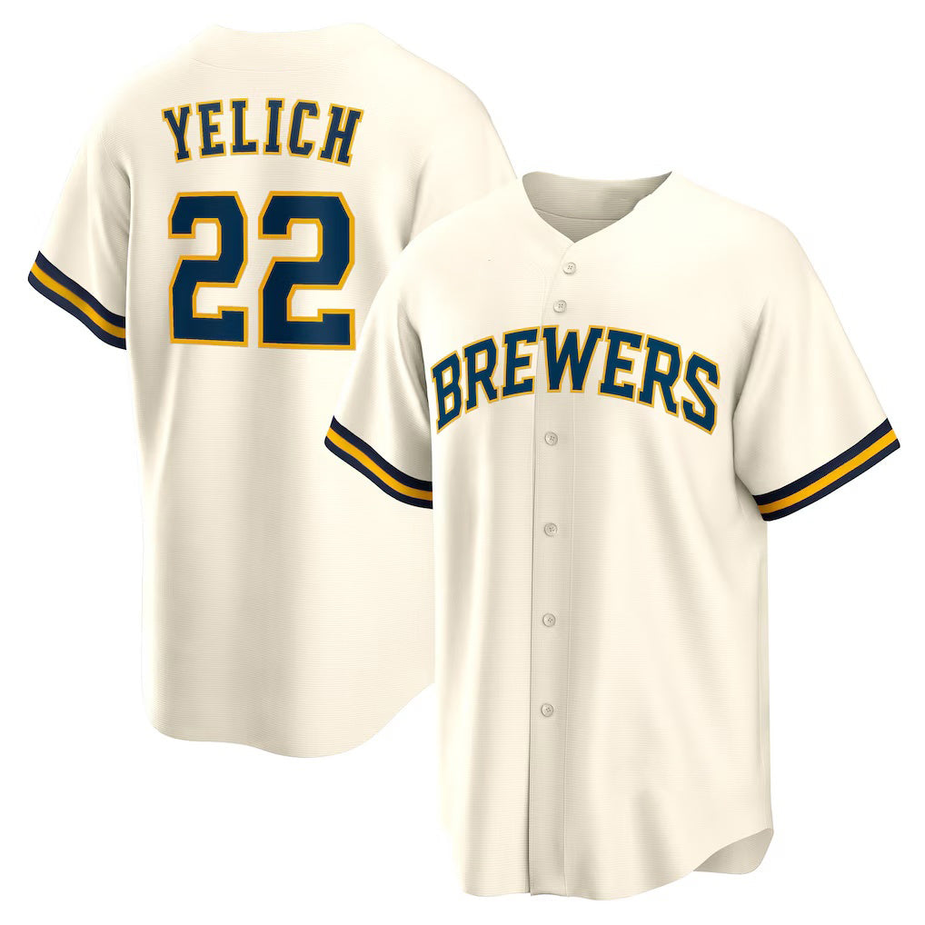 Milwaukee Brewers #22 Christian Yelich White CONTON Home Replica Jersey