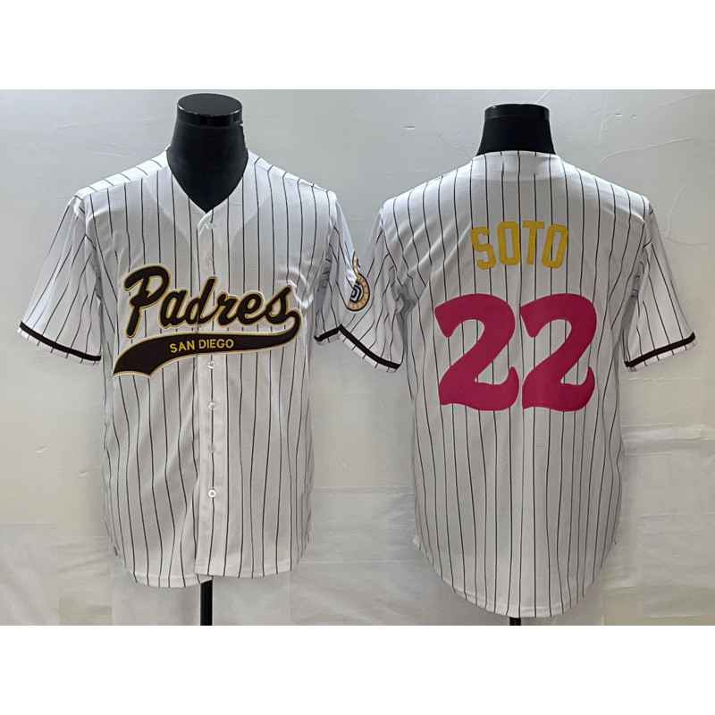 San Diego Padres #22 Juan Soto White CONTON Pinstripe 2023 City Connect Cool Base Stitched Jersey 2