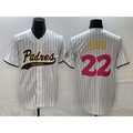 San Diego Padres #22 Juan Soto White CONTON Pinstripe 2023 City Connect Cool Base Stitched Jersey 2