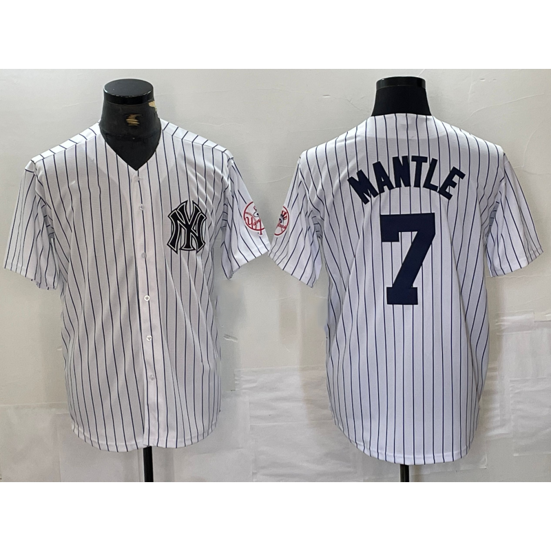 New York Yankees #7 Mickey Mantle Name White CONTON With Patch 2024 Cool Base Stitched Jersey