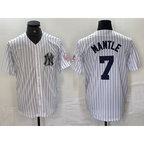 New York Yankees #7 Mickey Mantle Name White CONTON With Patch 2024 Cool Base Stitched Jersey