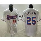 Texas Rangers #25 Jose Leclerc Number White CONTON 2024 Gold Collection Limited Cool Base Jersey 2