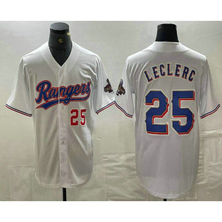 Texas Rangers #25 Jose Leclerc Number White CONTON 2024 Gold Collection Limited Cool Base Jersey 2