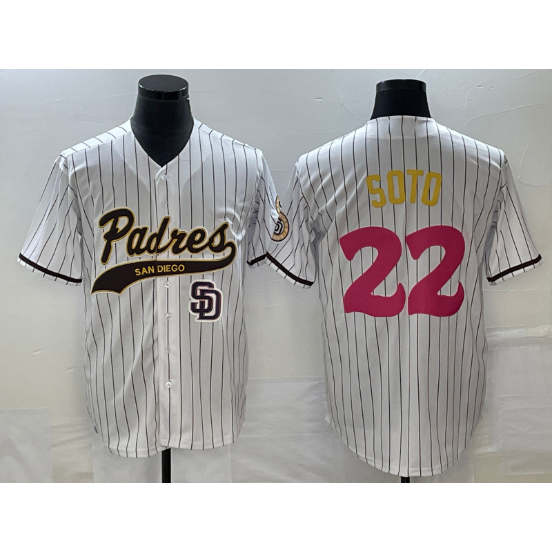 San Diego Padres #22 Juan Soto White CONTON Pinstripe 2023 City Connect Cool Base Stitched Jersey