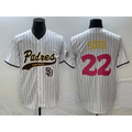 San Diego Padres #22 Juan Soto White CONTON Pinstripe 2023 City Connect Cool Base Stitched Jersey