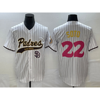 San Diego Padres #22 Juan Soto White CONTON Pinstripe 2023 City Connect Cool Base Stitched Jersey