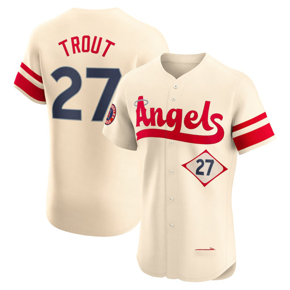 Los Angeles Angels #27 Mike Trout Cream CONTON City Connect Elite Player Jersey