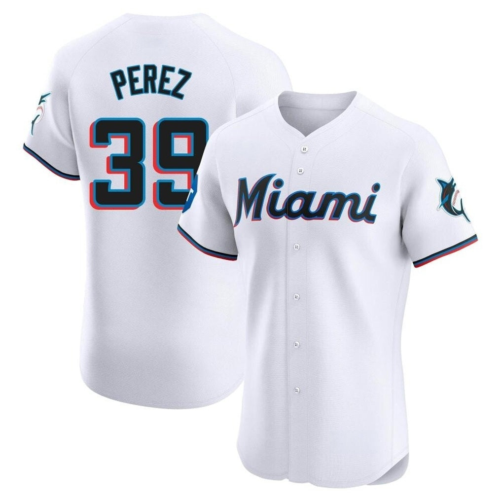 Miami Marlins #39 Eury Perez Player White CONTON Home Limited Elite Stitched Jerseys