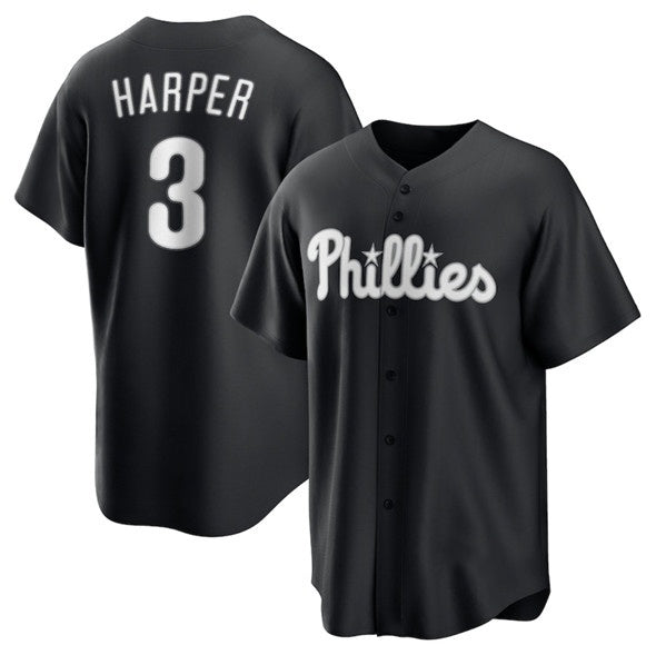 Philadelphia Phillies #3 Bryce Harper Black CONTON Lights Out Limited Stitched Jersey