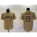 San Diego Padres #19 Tony Gwynn Khaki CONTON Team Logo Cool Base Jerseys