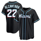 Miami Marlins #22 Sandy Alcantara Player Black CONTON Fashion Out Home Game Stitched Jerseys