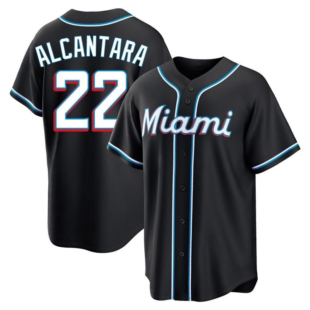 Miami Marlins #22 Sandy Alcantara Player Black CONTON Fashion Out Home Game Stitched Jerseys