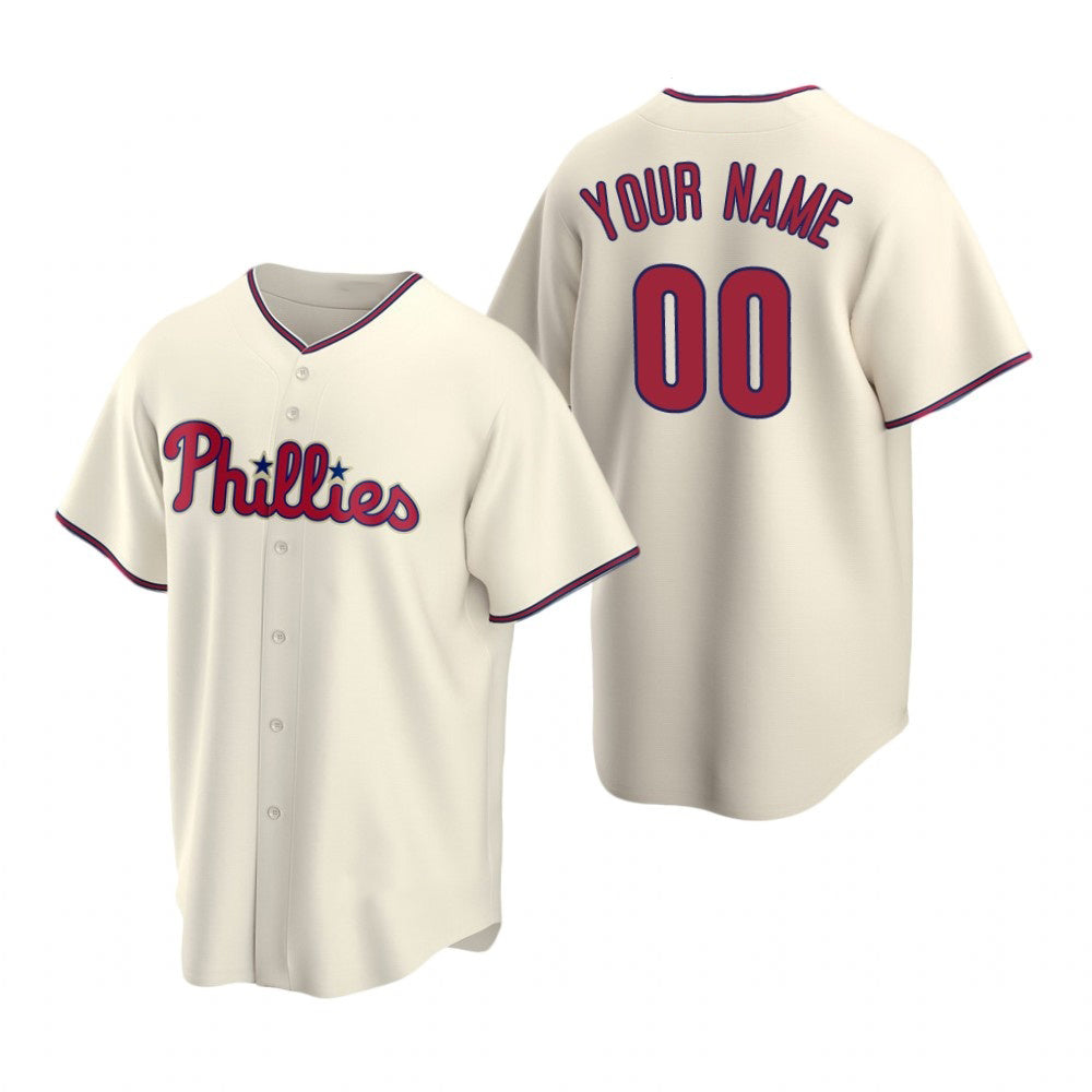Custom Philadelphia Phillies Cream CONTON Stitched Cool Base Jersey