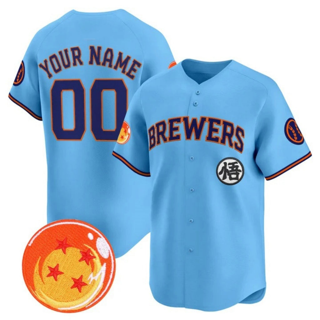 Custom Milwaukee Brewers x Dragon Ball Blue CONTON Vapor Premier Limited Jersey - All Stitched