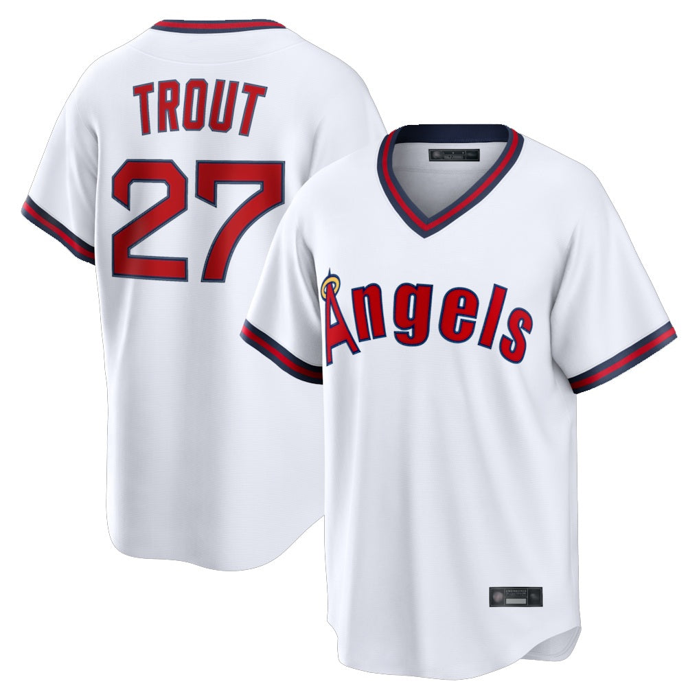 Los Angeles Angels #27 Mike Trout Player White CONTON T-shirt Home Game Stitched Jerseys