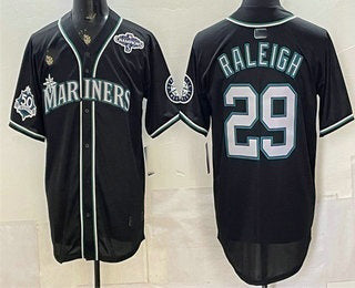 Seattle Mariners #29 Cal Raleigh 50th Black CONTON Out Style Vapor Premier Limited Jersey