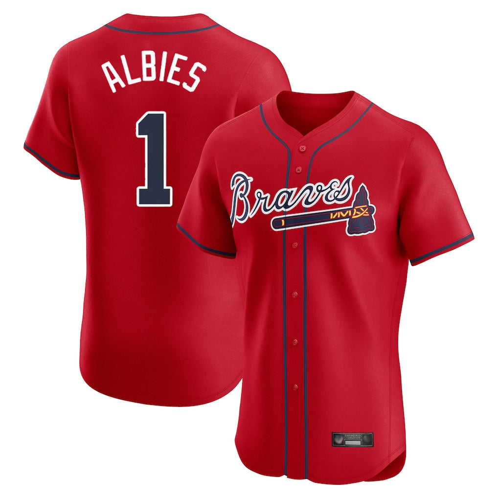 Atlanta Braves #1 Ozzie Albies Player Red CONTON Limited Elite Home Game Stitched Jerseys