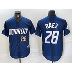 Detroit Tigers #28 Javier Baez Number 2024 Navy CONTON City Connect Cool Base Limited Stitched Jersey 2
