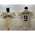 Milwaukee Brewers #9 Bob Uecker Cream CONTON With Home Patch Stitched Jersey