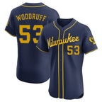 Milwaukee Brewers #53 Brandon Woodruff Player Navy CONTON Home Limited Elite Stitched Jerseys