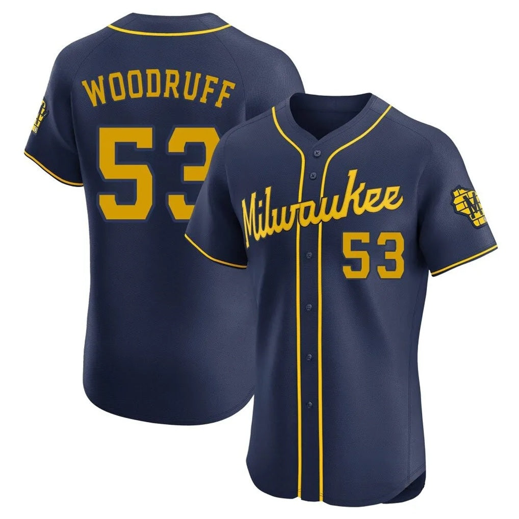 Milwaukee Brewers #53 Brandon Woodruff Player Navy CONTON Home Limited Elite Stitched Jerseys