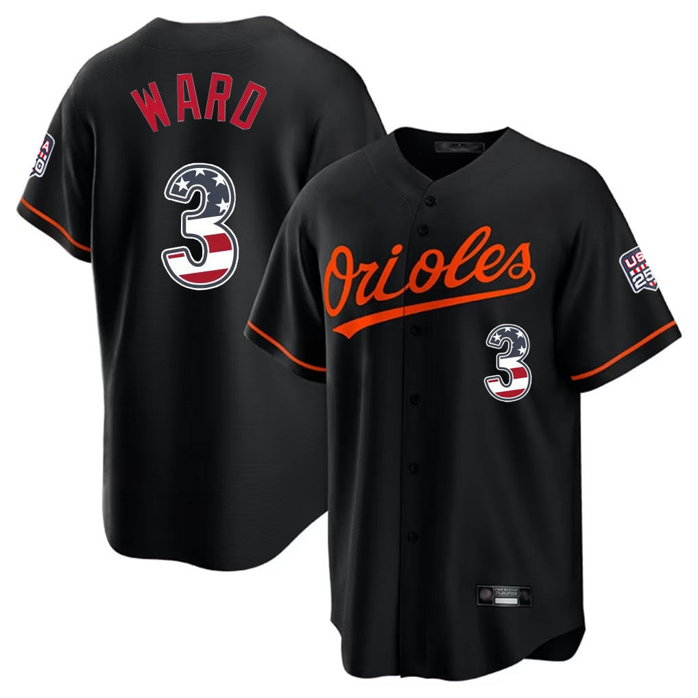 Baltimore Orioles #3 Taylor Ward Player Black CONTON USA 250 Fourth of July Home Game Stitched Jerseys