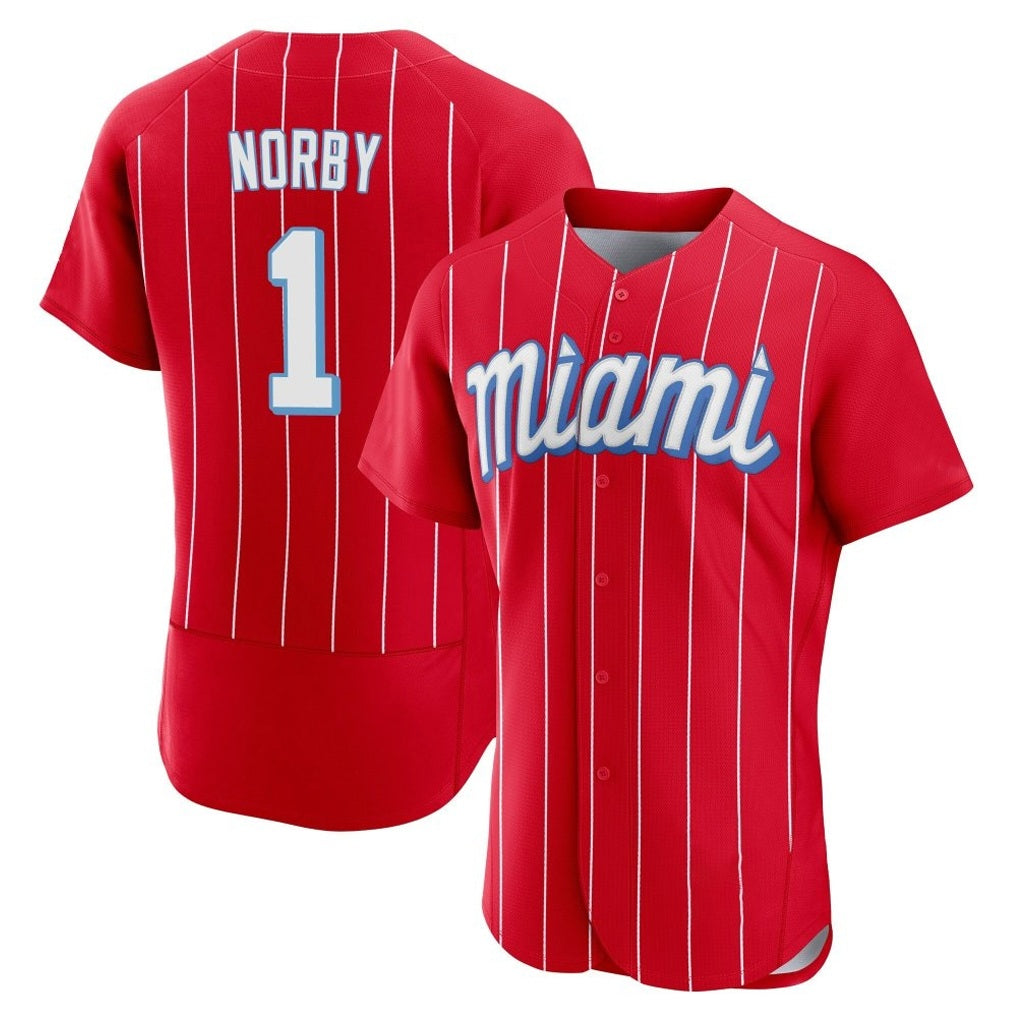 Miami Marlins #1 Connor Norby Player Red CONTON City Connect Home Limited Elite Stitched Jerseys
