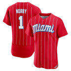 Miami Marlins #1 Connor Norby Player Red CONTON City Connect Home Limited Elite Stitched Jerseys