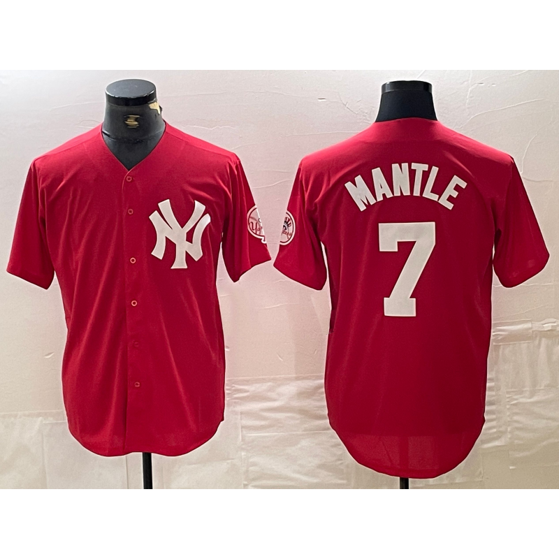 New York Yankees #7 Mickey Mantle Red CONTON Fashion Cool Base Jersey