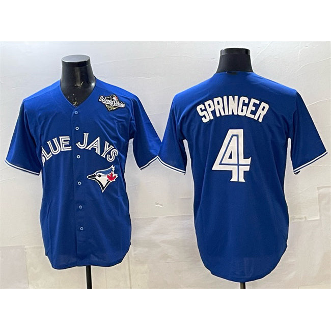 Toronto Blue Jays #4 George Springer Navy CONTON 2025 World Series Home Cool Base Stitched Jersey
