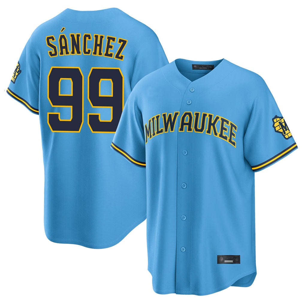 Milwaukee Brewers #99 Gary Sanchez Player Light Blue CONTON Road Stadium Game Stitched Jerseys