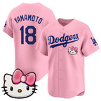 Los Angeles Dodgers #18 Yoshinobu Yamamoto Pink CONTON 2025 Hello Kitty Vapor Limited Stitched Jersey