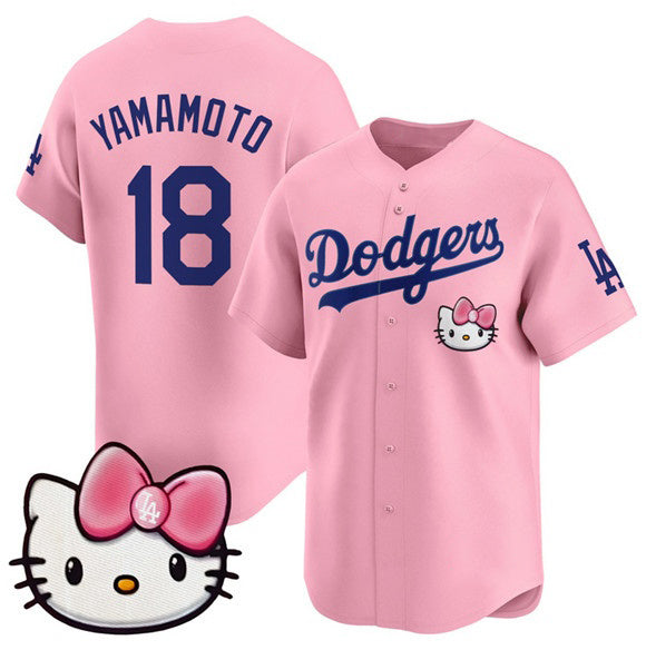 Los Angeles Dodgers #18 Yoshinobu Yamamoto Pink CONTON 2025 Hello Kitty Vapor Limited Stitched Jersey
