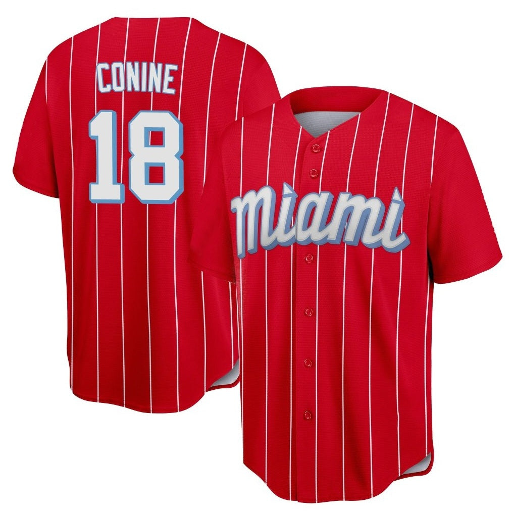 Miami Marlins #18 Griffin Conine Player Red CONTON City Connect Home Game Stitched Jerseys